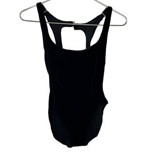 Vintage BAJA BLUE Black Sleeveless Scoop Neck Velour Bodysuit Size 14